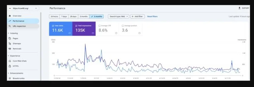 cow88.org Google Search Console SEO performance — case study by SEO Specialist Philippines Nicko Tadifa